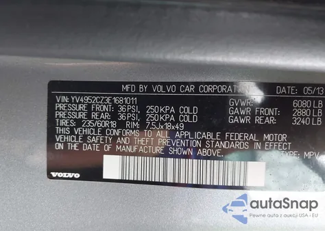 2014 Volvo Xc90 3.2 из США, поврежденный, VIN YV4952CZ3E1681011